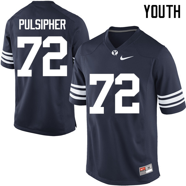 Youth #72 Addison Pulsipher BYU Cougars College Football Jerseys Sale-Navy